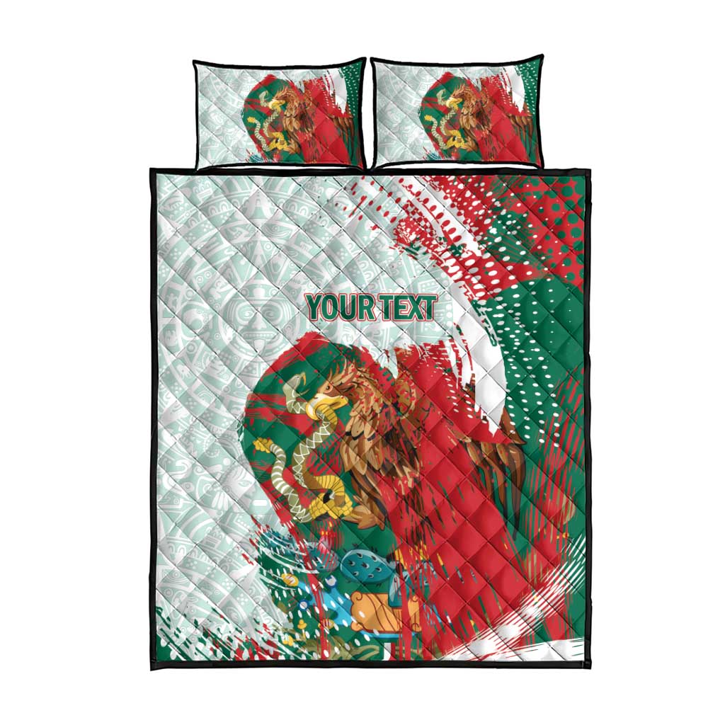 Mexico Football Custom Quilt Bed Set El Tri Aztec Calendar Brush Style