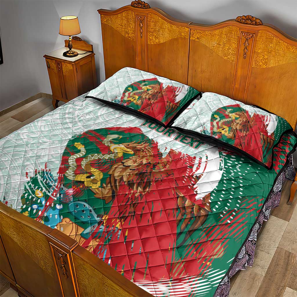 Mexico Football Custom Quilt Bed Set El Tri Aztec Calendar Brush Style