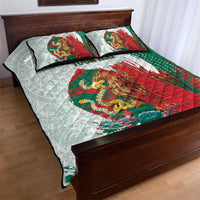 Mexico Football Custom Quilt Bed Set El Tri Aztec Calendar Brush Style