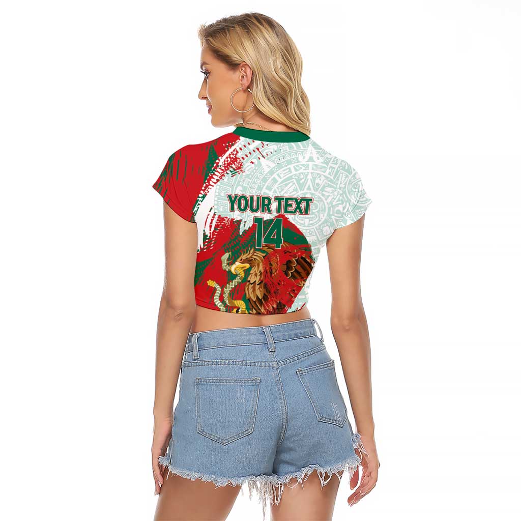 Mexico Football Custom Raglan Cropped T Shirt El Tri Aztec Calendar Brush Style