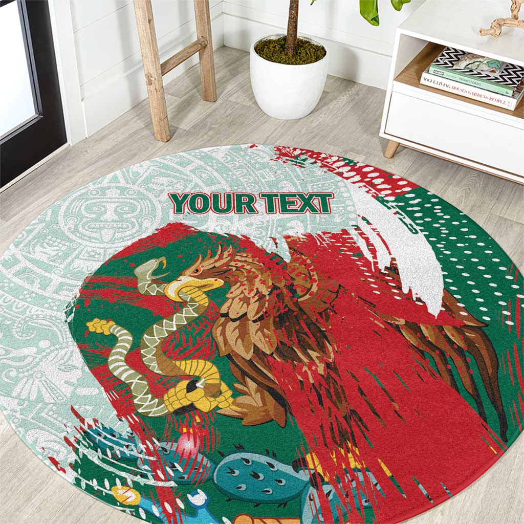 Mexico Football Custom Round Carpet El Tri Aztec Calendar Brush Style