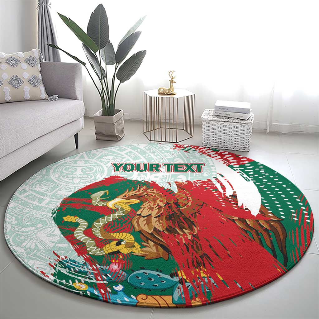 Mexico Football Custom Round Carpet El Tri Aztec Calendar Brush Style