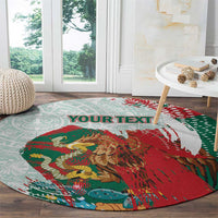 Mexico Football Custom Round Carpet El Tri Aztec Calendar Brush Style