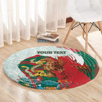 Mexico Football Custom Round Carpet El Tri Aztec Calendar Brush Style