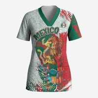 Mexico Football Custom Scrub Top El Tri Aztec Calendar Brush Style
