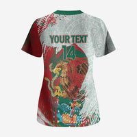Mexico Football Custom Scrub Top El Tri Aztec Calendar Brush Style