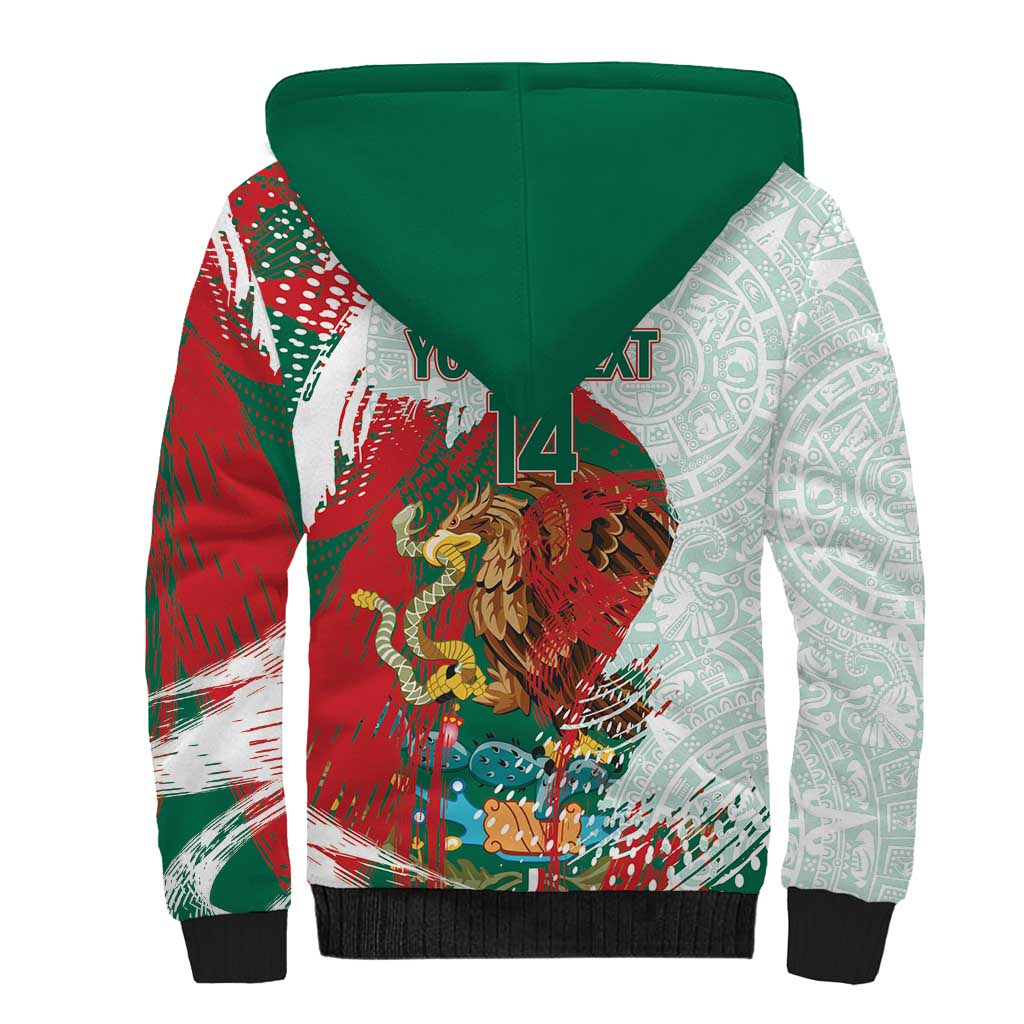 Mexico Football Custom Sherpa Hoodie El Tri Aztec Calendar Brush Style