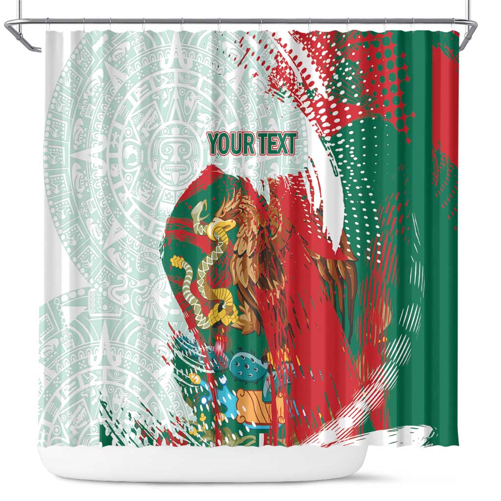 Mexico Football Custom Shower Curtain El Tri Aztec Calendar Brush Style