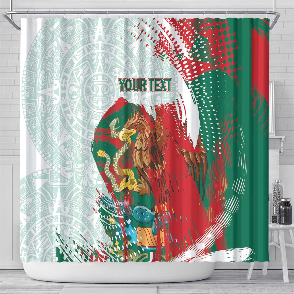 Mexico Football Custom Shower Curtain El Tri Aztec Calendar Brush Style
