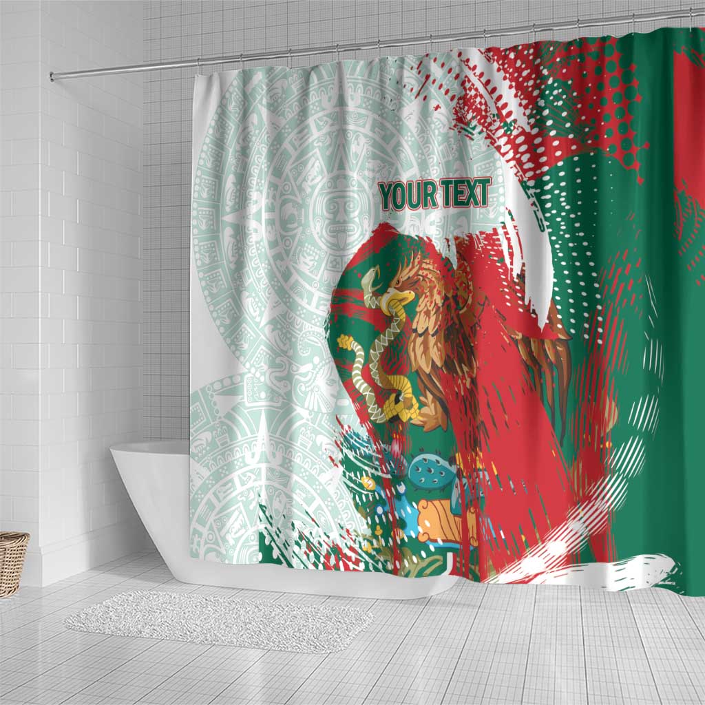 Mexico Football Custom Shower Curtain El Tri Aztec Calendar Brush Style
