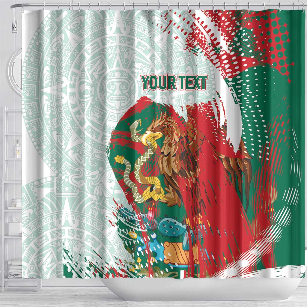 Mexico Football Custom Shower Curtain El Tri Aztec Calendar Brush Style
