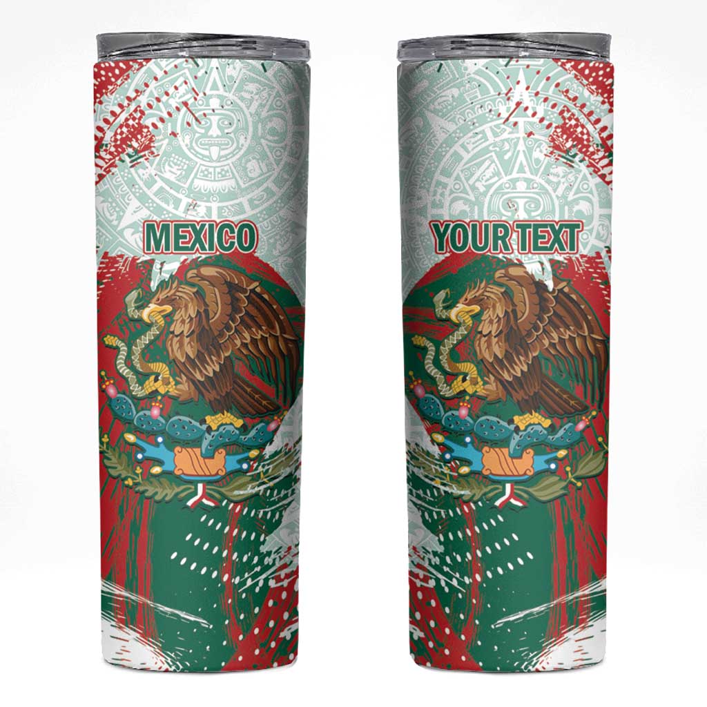 Mexico Football Custom Skinny Tumbler El Tri Aztec Calendar Brush Style