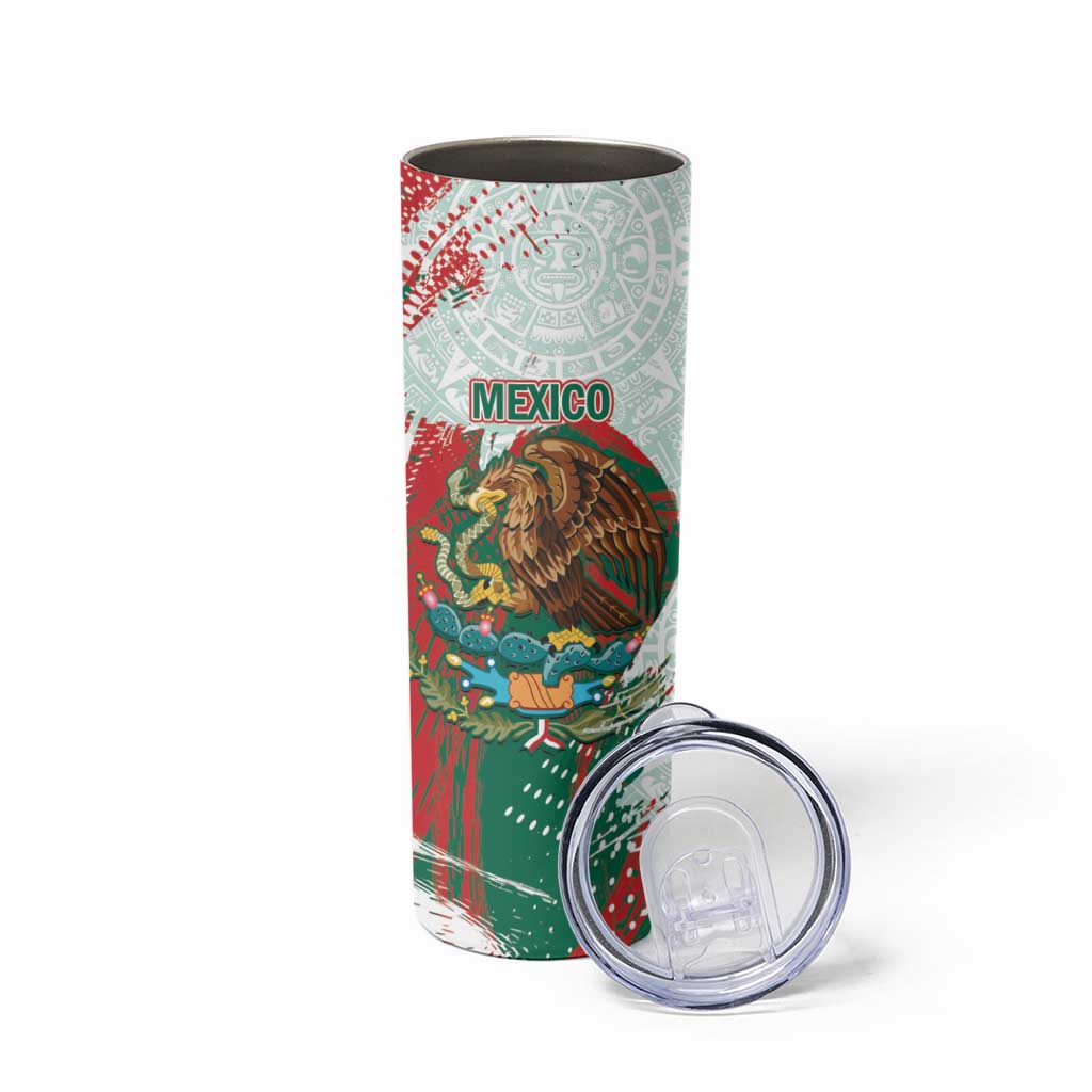 Mexico Football Custom Skinny Tumbler El Tri Aztec Calendar Brush Style