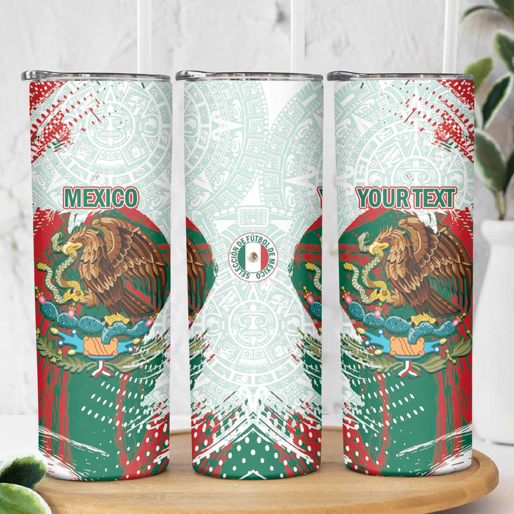 Mexico Football Custom Skinny Tumbler El Tri Aztec Calendar Brush Style