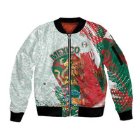 Mexico Football Custom Sleeve Zip Bomber Jacket El Tri Aztec Calendar Brush Style
