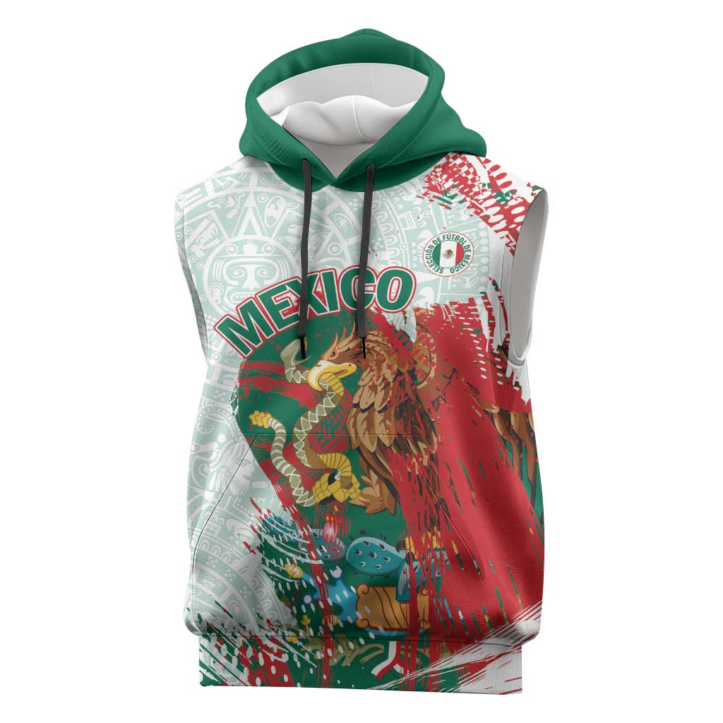 Mexico Football Custom Sleeveless Hoodie El Tri Aztec Calendar Brush Style