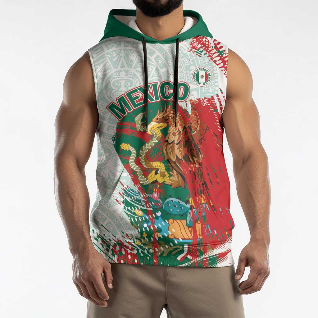 Mexico Football Custom Sleeveless Hoodie El Tri Aztec Calendar Brush Style