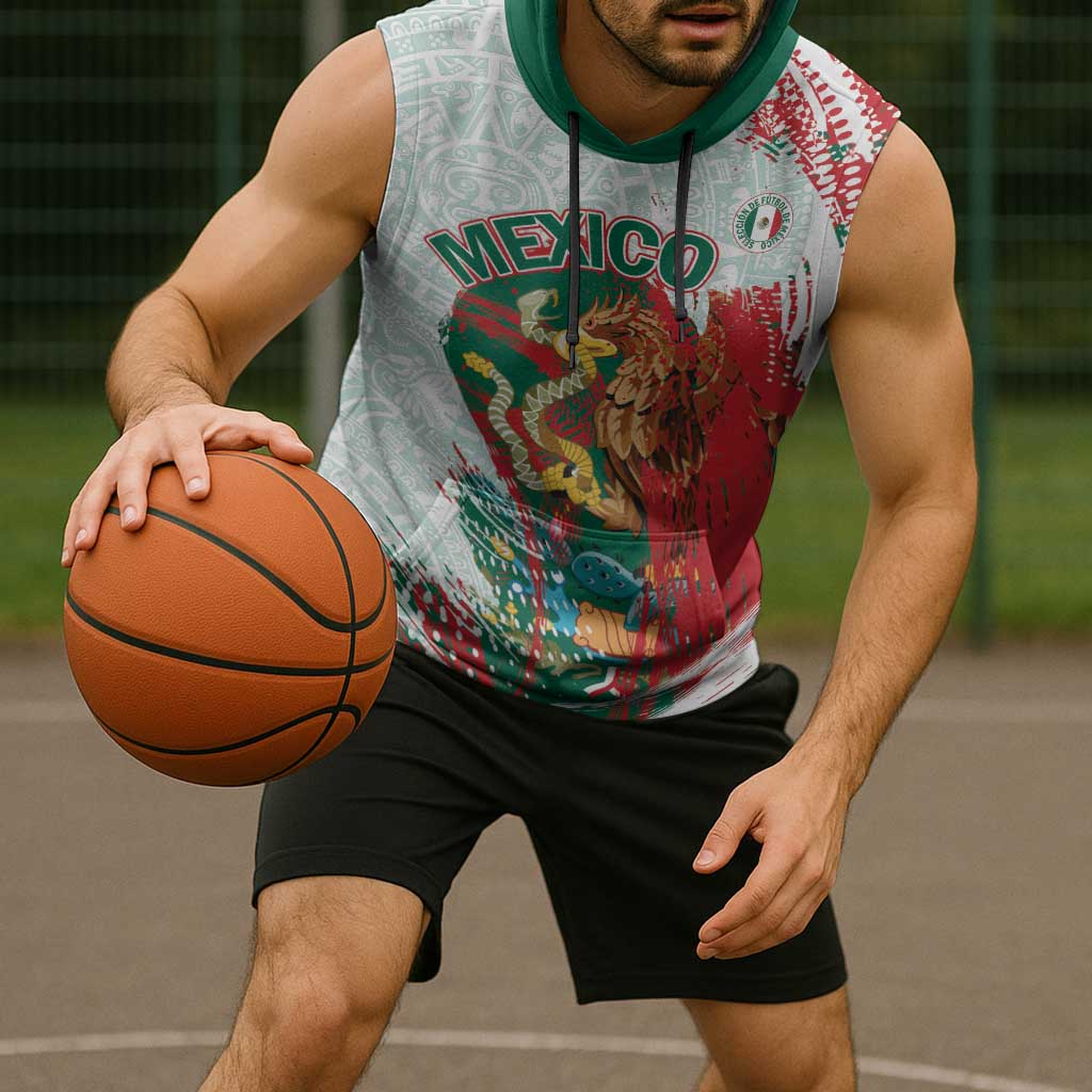 Mexico Football Custom Sleeveless Hoodie El Tri Aztec Calendar Brush Style
