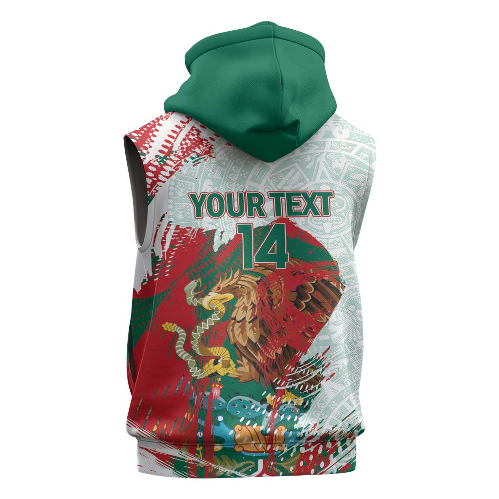 Mexico Football Custom Sleeveless Zip Hoodie El Tri Aztec Calendar Brush Style