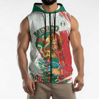 Mexico Football Custom Sleeveless Zip Hoodie El Tri Aztec Calendar Brush Style