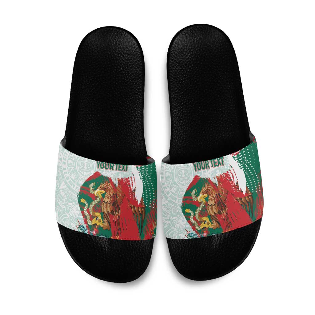 Mexico Football Custom Slide Sandals El Tri Aztec Calendar Brush Style