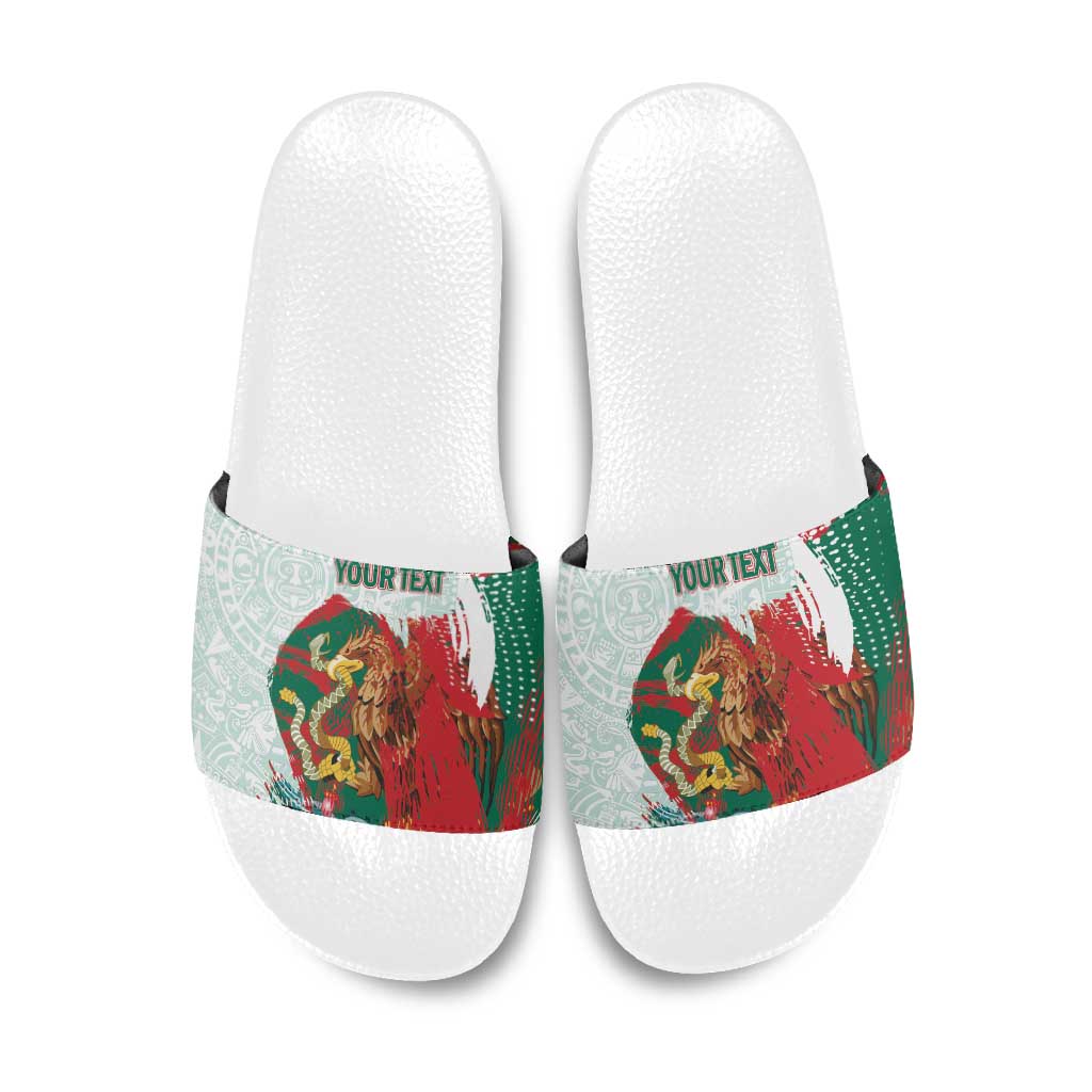 Mexico Football Custom Slide Sandals El Tri Aztec Calendar Brush Style