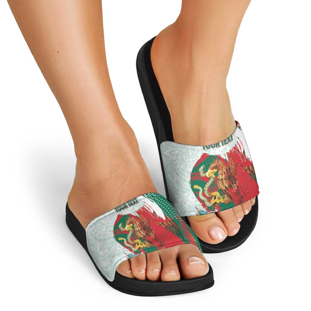 Mexico Football Custom Slide Sandals El Tri Aztec Calendar Brush Style