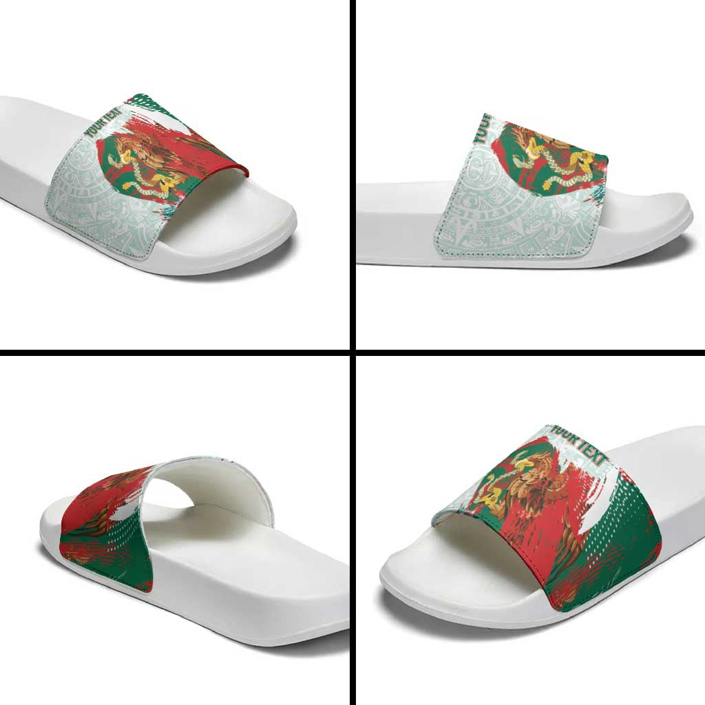 Mexico Football Custom Slide Sandals El Tri Aztec Calendar Brush Style