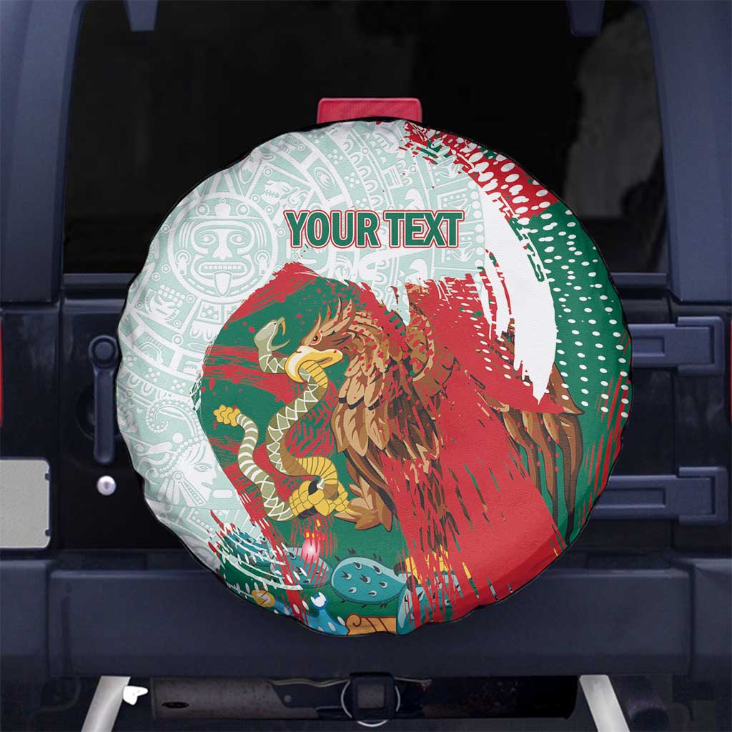 Mexico Football Custom Spare Tire Cover El Tri Aztec Calendar Brush Style