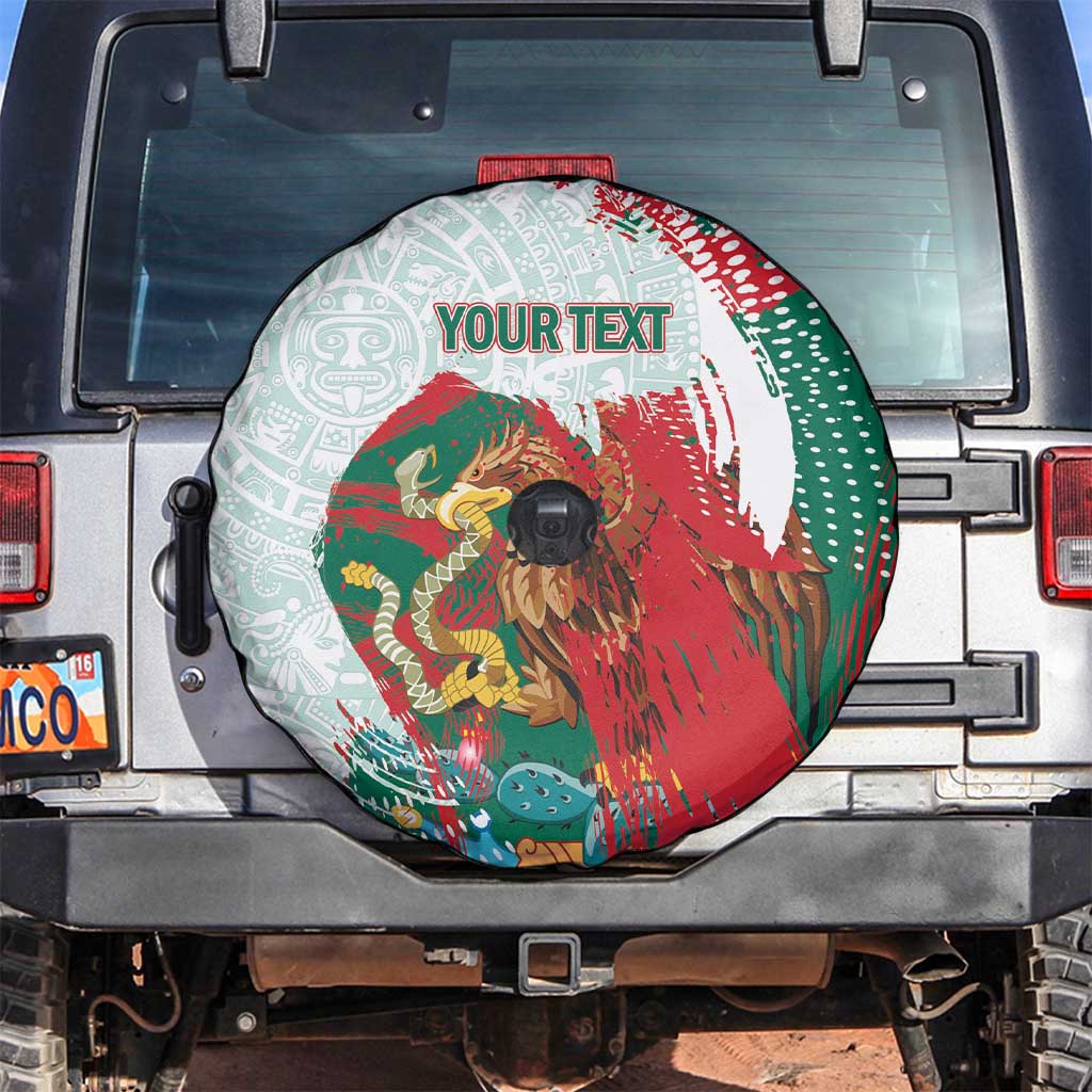 Mexico Football Custom Spare Tire Cover El Tri Aztec Calendar Brush Style