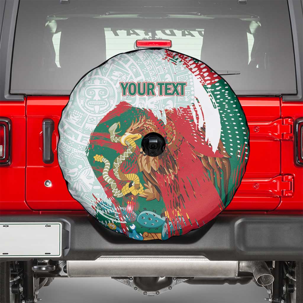 Mexico Football Custom Spare Tire Cover El Tri Aztec Calendar Brush Style
