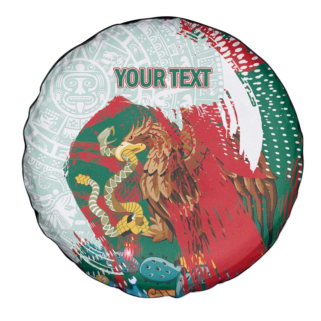 Mexico Football Custom Spare Tire Cover El Tri Aztec Calendar Brush Style