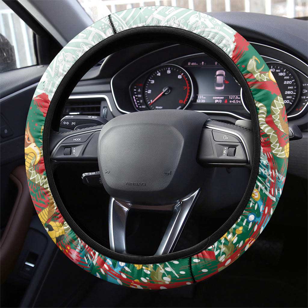 Mexico Football Steering Wheel Cover El Tri Aztec Calendar Brush Style