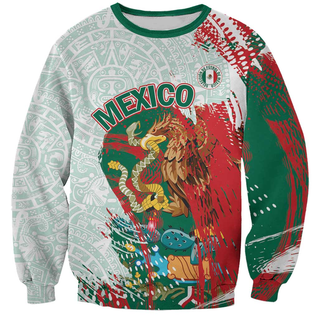 Mexico Football Custom Sweatshirt El Tri Aztec Calendar Brush Style