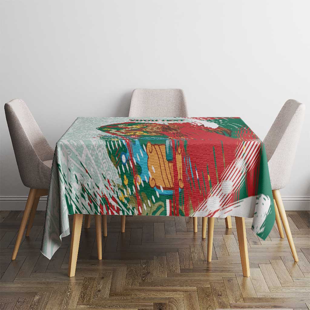 Mexico Football Custom Tablecloth El Tri Aztec Calendar Brush Style