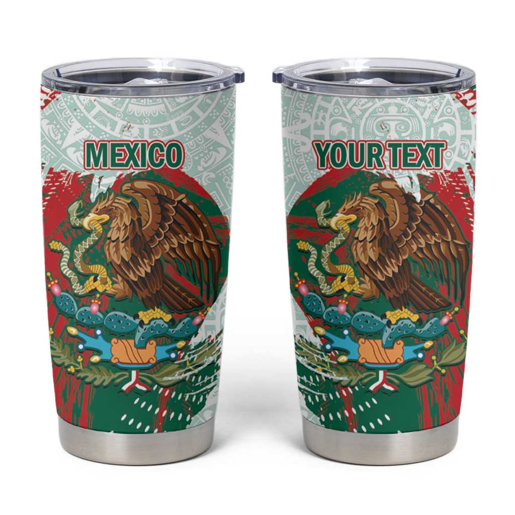 Mexico Football Custom Tumbler Cup El Tri Aztec Calendar Brush Style