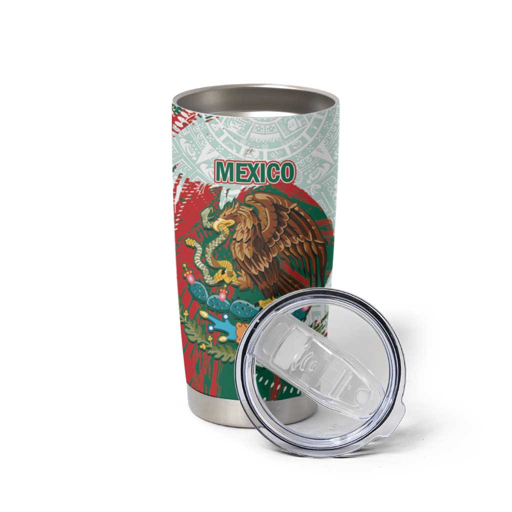 Mexico Football Custom Tumbler Cup El Tri Aztec Calendar Brush Style