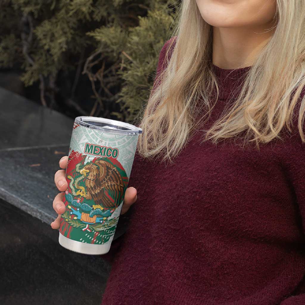 Mexico Football Custom Tumbler Cup El Tri Aztec Calendar Brush Style