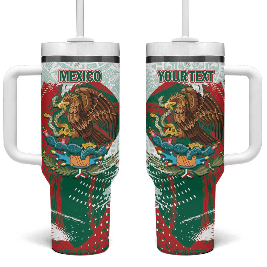 Mexico Football Custom Tumbler With Handle El Tri Aztec Calendar Brush Style