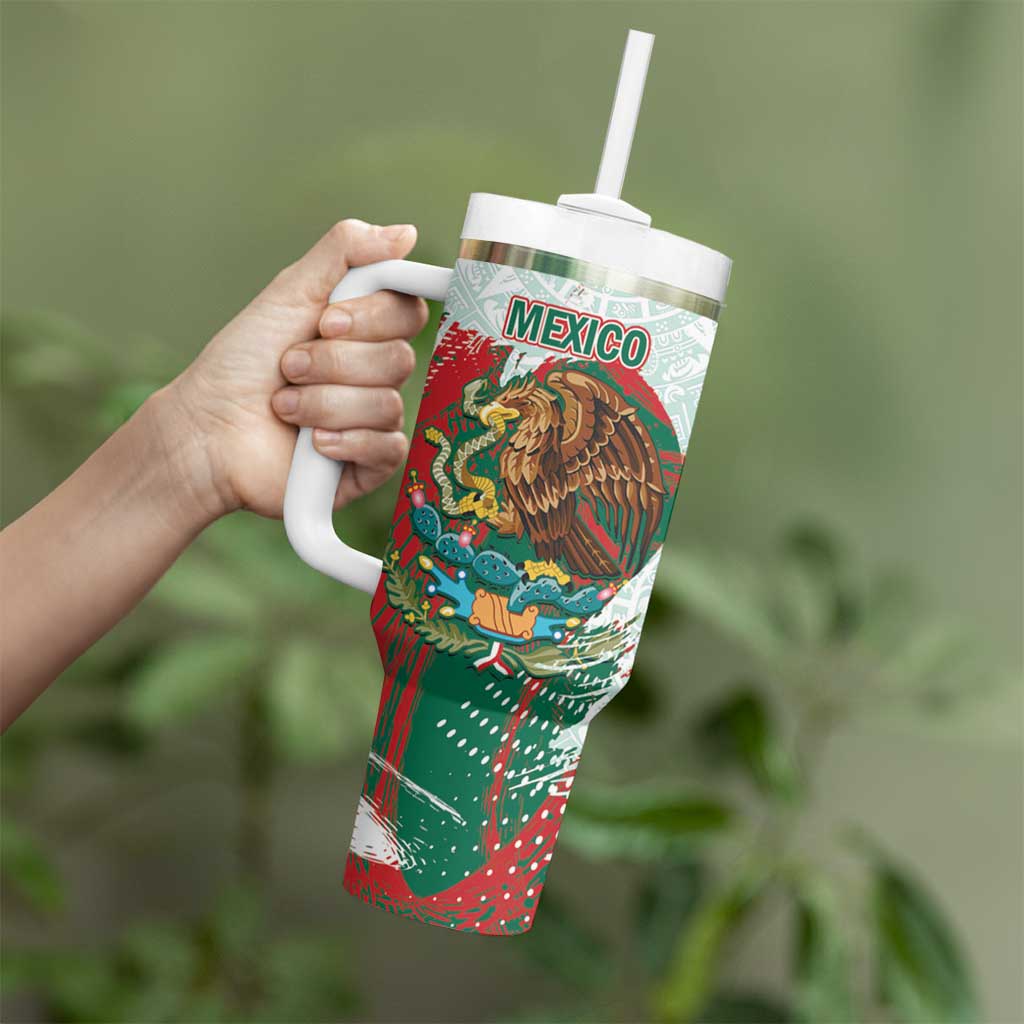 Mexico Football Custom Tumbler With Handle El Tri Aztec Calendar Brush Style