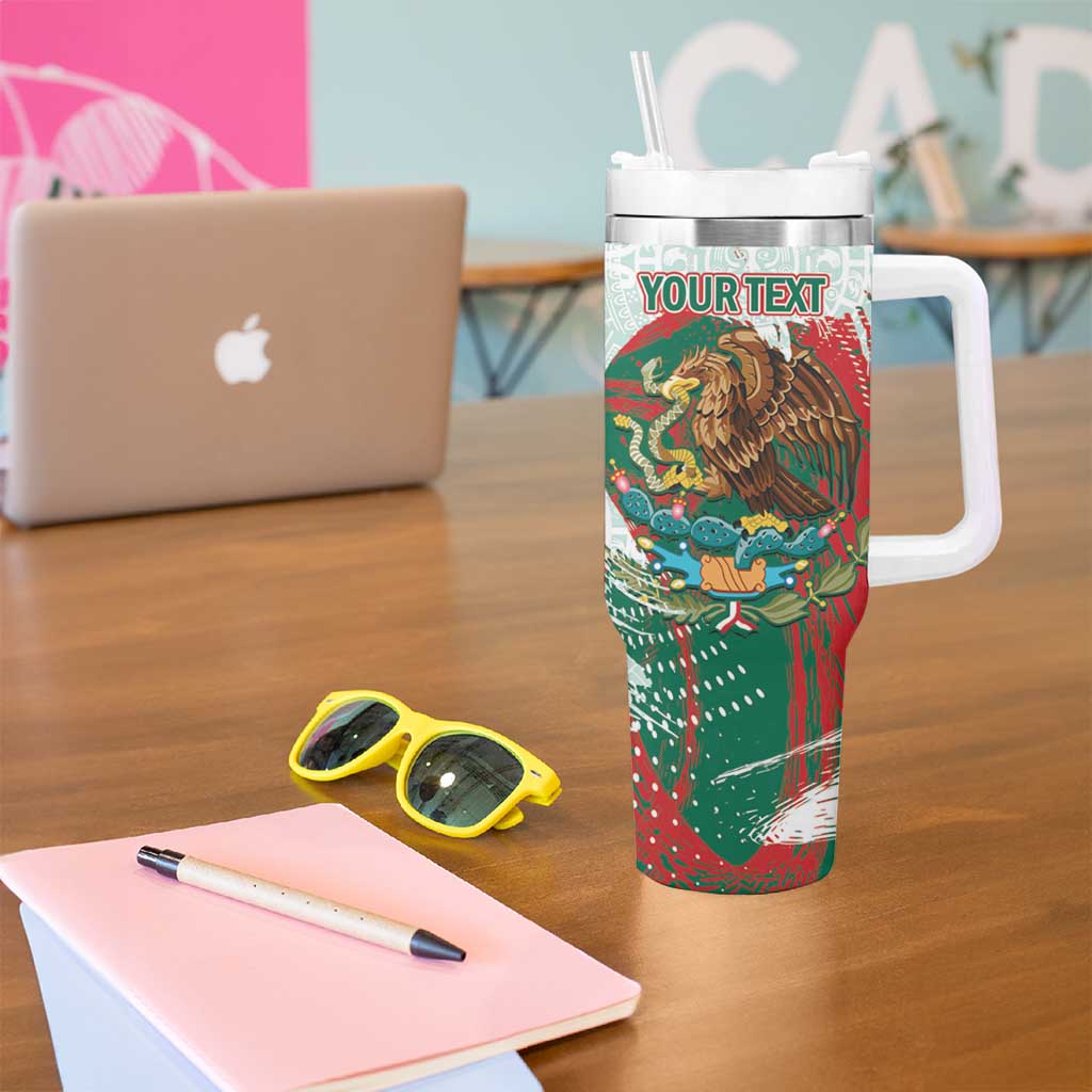 Mexico Football Custom Tumbler With Handle El Tri Aztec Calendar Brush Style