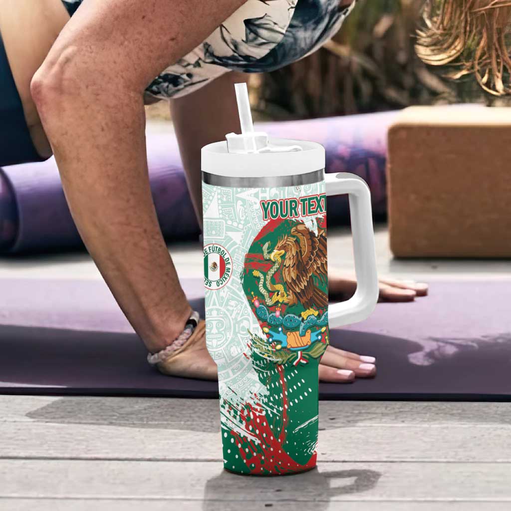 Mexico Football Custom Tumbler With Handle El Tri Aztec Calendar Brush Style