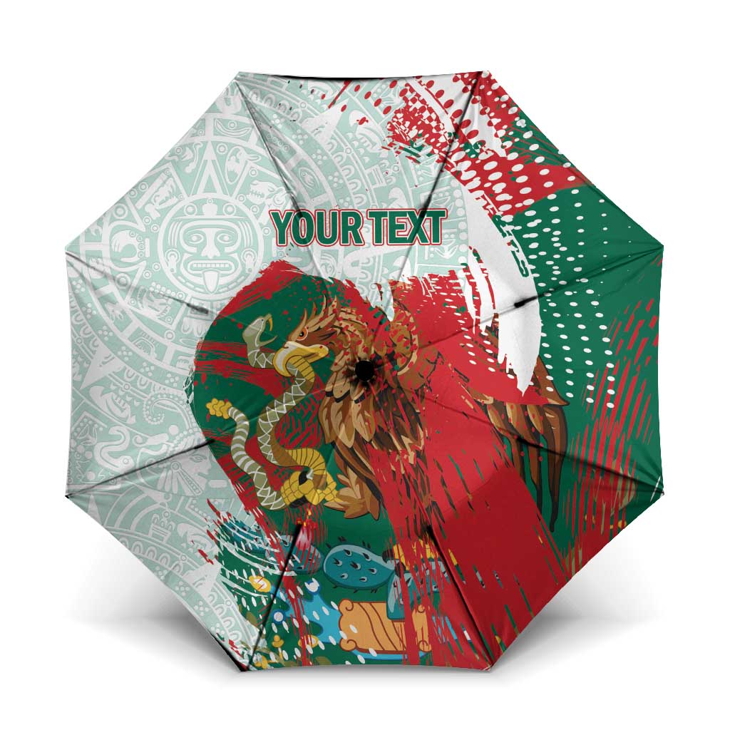 Mexico Football Custom Umbrella El Tri Aztec Calendar Brush Style
