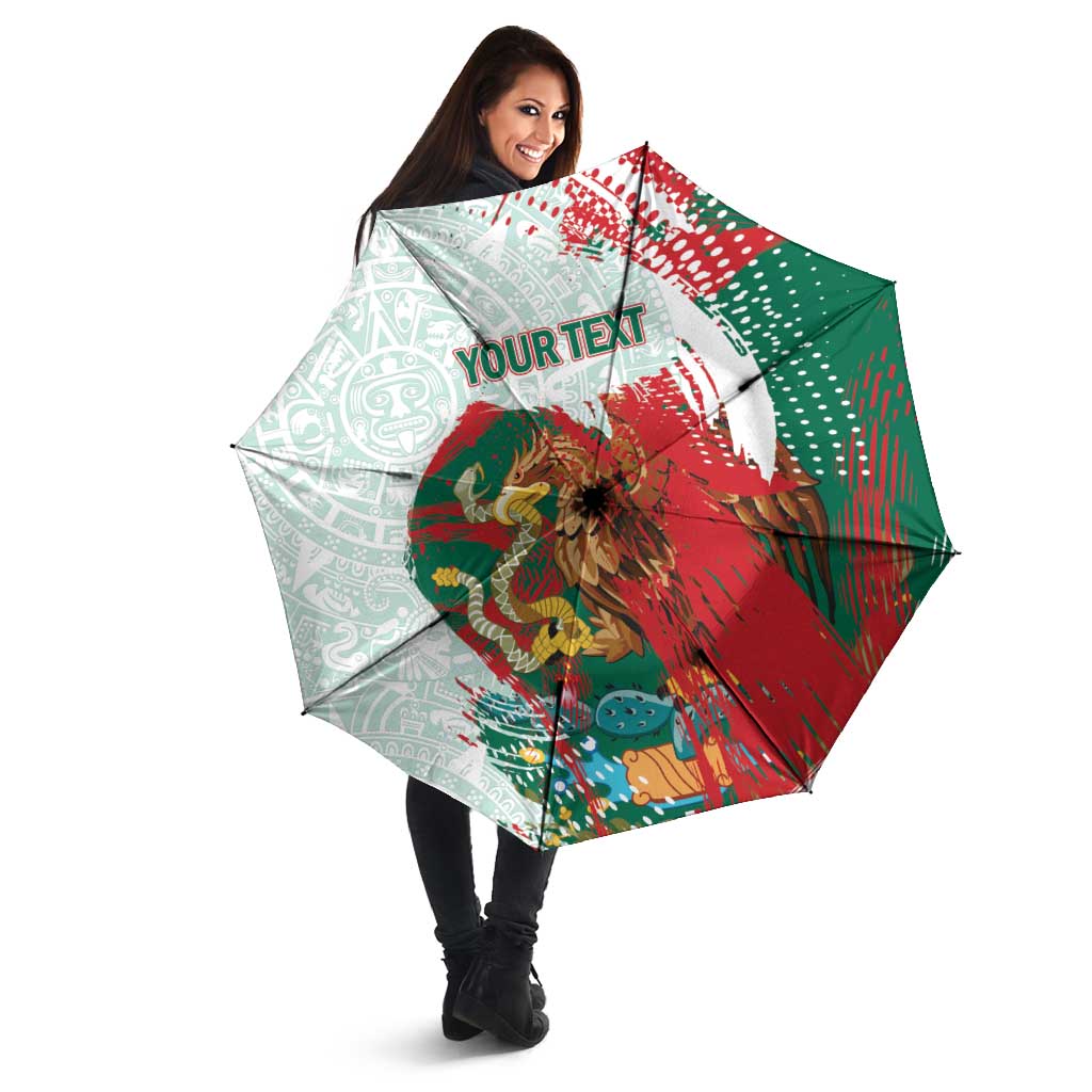 Mexico Football Custom Umbrella El Tri Aztec Calendar Brush Style