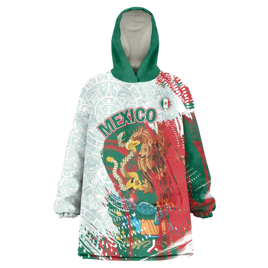 Mexico Football Custom Wearable Blanket Hoodie El Tri Aztec Calendar Brush Style