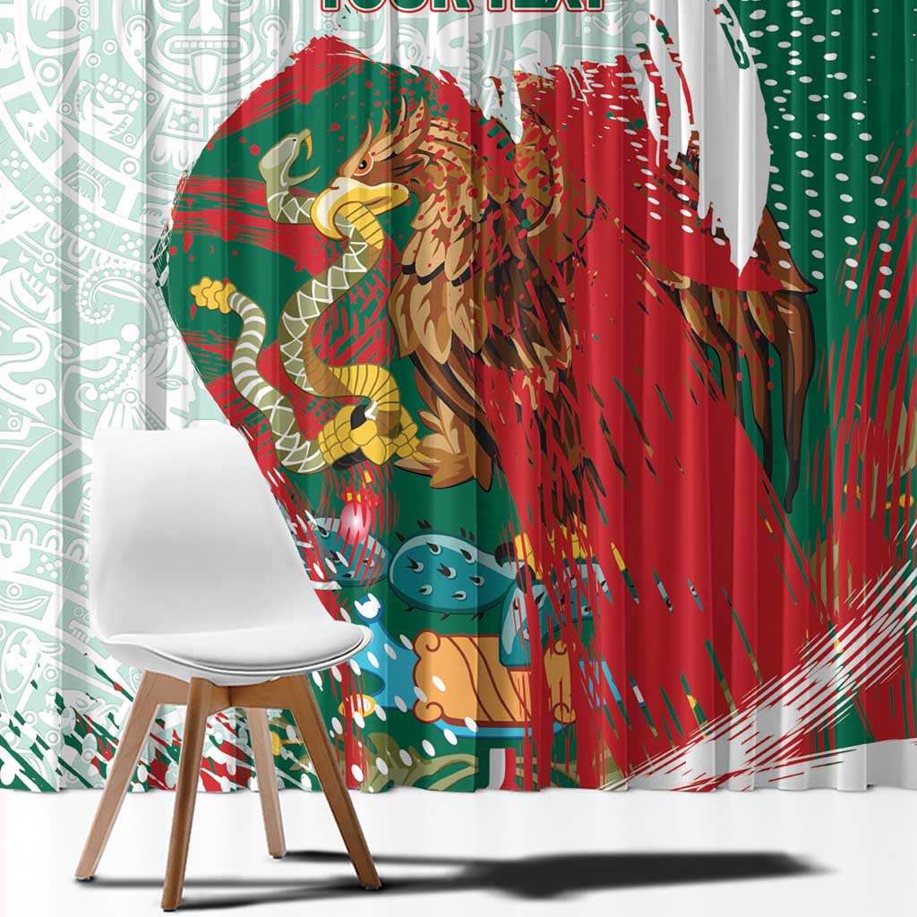 Mexico Football Custom Window Curtain El Tri Aztec Calendar Brush Style