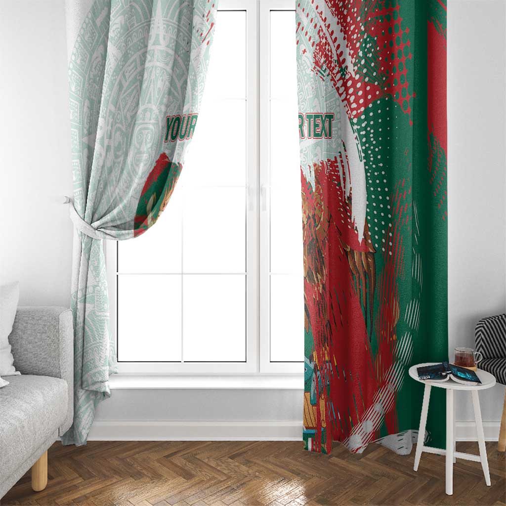 Mexico Football Custom Window Curtain El Tri Aztec Calendar Brush Style