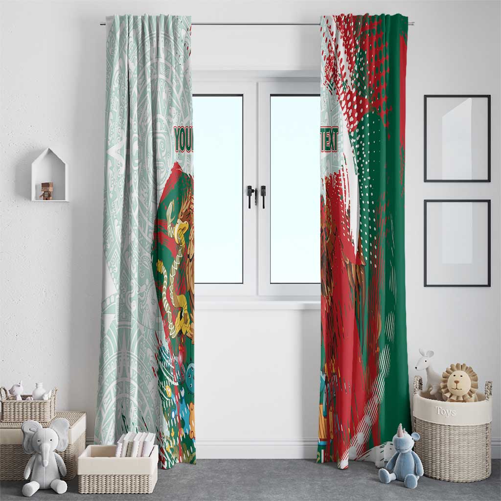 Mexico Football Custom Window Curtain El Tri Aztec Calendar Brush Style