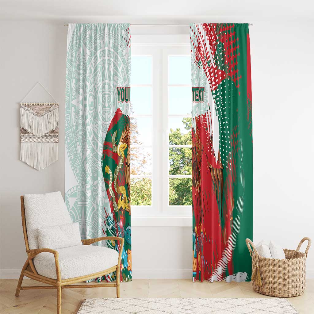 Mexico Football Custom Window Curtain El Tri Aztec Calendar Brush Style