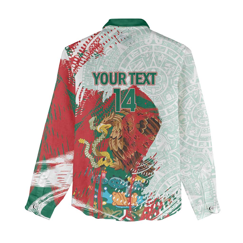 Mexico Football Custom Women Casual Shirt El Tri Aztec Calendar Brush Style